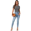 image:imageLYANER Womens Polo Shirts Short Sleeve Business Casual V Neck Collared Button Fitted TopsSolid Grey