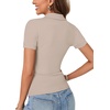 image:imageLYANER Womens Polo Shirts Short Sleeve Business Casual V Neck Collared Button Fitted TopsSolid Khaki