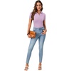 image:imageLYANER Womens Polo Shirts Short Sleeve Business Casual V Neck Collared Button Fitted TopsSolid Light Purple