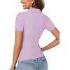 image:imageLYANER Womens Polo Shirts Short Sleeve Business Casual V Neck Collared Button Fitted TopsSolid Light Purple