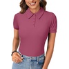 image:imageLYANER Womens Polo Shirts Short Sleeve Business Casual V Neck Collared Button Fitted TopsSolid Marsala