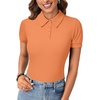 image:imageLYANER Womens Polo Shirts Short Sleeve Business Casual V Neck Collared Button Fitted TopsSolid Orange