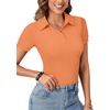 image:imageLYANER Womens Polo Shirts Short Sleeve Business Casual V Neck Collared Button Fitted TopsSolid Orange