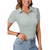 image:imageLYANER Womens Polo Shirts Short Sleeve Business Casual V Neck Collared Button Fitted TopsSolid Pea Green