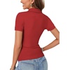 image:imageLYANER Womens Polo Shirts Short Sleeve Business Casual V Neck Collared Button Fitted TopsSolid Red