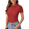 image:imageLYANER Womens Polo Shirts Short Sleeve Business Casual V Neck Collared Button Fitted TopsSolid Red