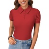 image:imageLYANER Womens Polo Shirts Short Sleeve Business Casual V Neck Collared Button Fitted TopsSolid Red