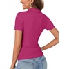 image:imageLYANER Womens Polo Shirts Short Sleeve Business Casual V Neck Collared Button Fitted TopsSolid Rose