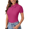 image:imageLYANER Womens Polo Shirts Short Sleeve Business Casual V Neck Collared Button Fitted TopsSolid Rose