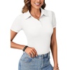 image:imageLYANER Womens Polo Shirts Short Sleeve Business Casual V Neck Collared Button Fitted TopsSolid White
