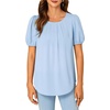 image:imageLYANER Womens Puff Short Sleeve Tunic Tops Pleated Crewneck Loose Dressy Blouses T ShirtsLight Blue