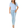 image:imageLYANER Womens Puff Short Sleeve Tunic Tops Pleated Crewneck Loose Dressy Blouses T ShirtsLight Blue