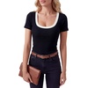 image:imageLYANER Womens Ribbed Knit Tee Slim Fit Scoop Neck Short Sleeve Top for Basic Casual TShirtBlack