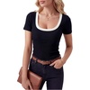 image:imageLYANER Womens Ribbed Knit Tee Slim Fit Scoop Neck Short Sleeve Top for Basic Casual TShirtBlack