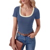 image:imageLYANER Womens Ribbed Knit Tee Slim Fit Scoop Neck Short Sleeve Top for Basic Casual TShirtDenim Blue
