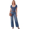 image:imageLYANER Womens Ribbed Knit Tee Slim Fit Scoop Neck Short Sleeve Top for Basic Casual TShirtDenim Blue