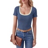 image:imageLYANER Womens Ribbed Knit Tee Slim Fit Scoop Neck Short Sleeve Top for Basic Casual TShirtDenim Blue