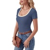 image:imageLYANER Womens Ribbed Knit Tee Slim Fit Scoop Neck Short Sleeve Top for Basic Casual TShirtDenim Blue