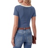 image:imageLYANER Womens Ribbed Knit Tee Slim Fit Scoop Neck Short Sleeve Top for Basic Casual TShirtDenim Blue