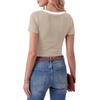 image:imageLYANER Womens Ribbed Knit Tee Slim Fit Scoop Neck Short Sleeve Top for Basic Casual TShirtKhaki