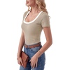 image:imageLYANER Womens Ribbed Knit Tee Slim Fit Scoop Neck Short Sleeve Top for Basic Casual TShirtKhaki