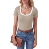 image:imageLYANER Womens Ribbed Knit Tee Slim Fit Scoop Neck Short Sleeve Top for Basic Casual TShirtKhaki