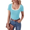 image:imageLYANER Womens Ribbed Knit Tee Slim Fit Scoop Neck Short Sleeve Top for Basic Casual TShirtLake Blue
