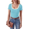 image:imageLYANER Womens Ribbed Knit Tee Slim Fit Scoop Neck Short Sleeve Top for Basic Casual TShirtLake Blue