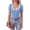 image:imageLYANER Womens Ribbed Knit Tee Slim Fit Scoop Neck Short Sleeve Top for Basic Casual TShirtLight Blue