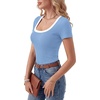 image:imageLYANER Womens Ribbed Knit Tee Slim Fit Scoop Neck Short Sleeve Top for Basic Casual TShirtLight Blue
