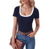 image:imageLYANER Womens Ribbed Knit Tee Slim Fit Scoop Neck Short Sleeve Top for Basic Casual TShirtNavy Blue