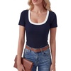 image:imageLYANER Womens Ribbed Knit Tee Slim Fit Scoop Neck Short Sleeve Top for Basic Casual TShirtNavy Blue
