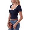 image:imageLYANER Womens Ribbed Knit Tee Slim Fit Scoop Neck Short Sleeve Top for Basic Casual TShirtNavy Blue