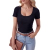 image:imageLYANER Womens Ribbed Knit Tee Slim Fit Scoop Neck Short Sleeve Top for Basic Casual TShirtSolid Black