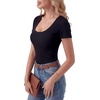 image:imageLYANER Womens Ribbed Knit Tee Slim Fit Scoop Neck Short Sleeve Top for Basic Casual TShirtSolid Black