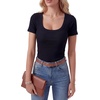 image:imageLYANER Womens Ribbed Knit Tee Slim Fit Scoop Neck Short Sleeve Top for Basic Casual TShirtSolid Black