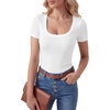 image:imageLYANER Womens Ribbed Knit Tee Slim Fit Scoop Neck Short Sleeve Top for Basic Casual TShirtSolid White