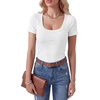 image:imageLYANER Womens Ribbed Knit Tee Slim Fit Scoop Neck Short Sleeve Top for Basic Casual TShirtSolid White