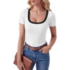 image:imageLYANER Womens Ribbed Knit Tee Slim Fit Scoop Neck Short Sleeve Top for Basic Casual TShirtWhite
