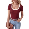 image:imageLYANER Womens Ribbed Knit Tee Slim Fit Scoop Neck Short Sleeve Top for Basic Casual TShirtWine Red