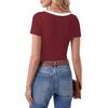image:imageLYANER Womens Ribbed Knit Tee Slim Fit Scoop Neck Short Sleeve Top for Basic Casual TShirtWine Red