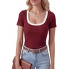 image:imageLYANER Womens Ribbed Knit Tee Slim Fit Scoop Neck Short Sleeve Top for Basic Casual TShirtWine Red