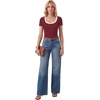 image:imageLYANER Womens Ribbed Knit Tee Slim Fit Scoop Neck Short Sleeve Top for Basic Casual TShirtWine Red