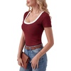 image:imageLYANER Womens Ribbed Knit Tee Slim Fit Scoop Neck Short Sleeve Top for Basic Casual TShirtWine Red
