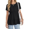 image:imageLYANER Womens Ruffle Ruched Round Neck Short Sleeve Loose Fit Casual Blouse TopBlack