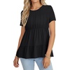 image:imageLYANER Womens Ruffle Ruched Round Neck Short Sleeve Loose Fit Casual Blouse TopBlack