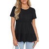 image:imageLYANER Womens Ruffle Ruched Round Neck Short Sleeve Loose Fit Casual Blouse TopBlack