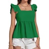 image:imageLYANER Womens Ruffle Strap Sleeveless Square Neck Summer Tank Top Peplum BlouseGreen