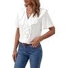 image:imageLYANER Womens Ruffle V Neck Button Down Short Sleeve Dressy Casual Blouse Top ShirtsWhite