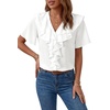 image:imageLYANER Womens Ruffle V Neck Button Down Short Sleeve Dressy Casual Blouse Top ShirtsWhite